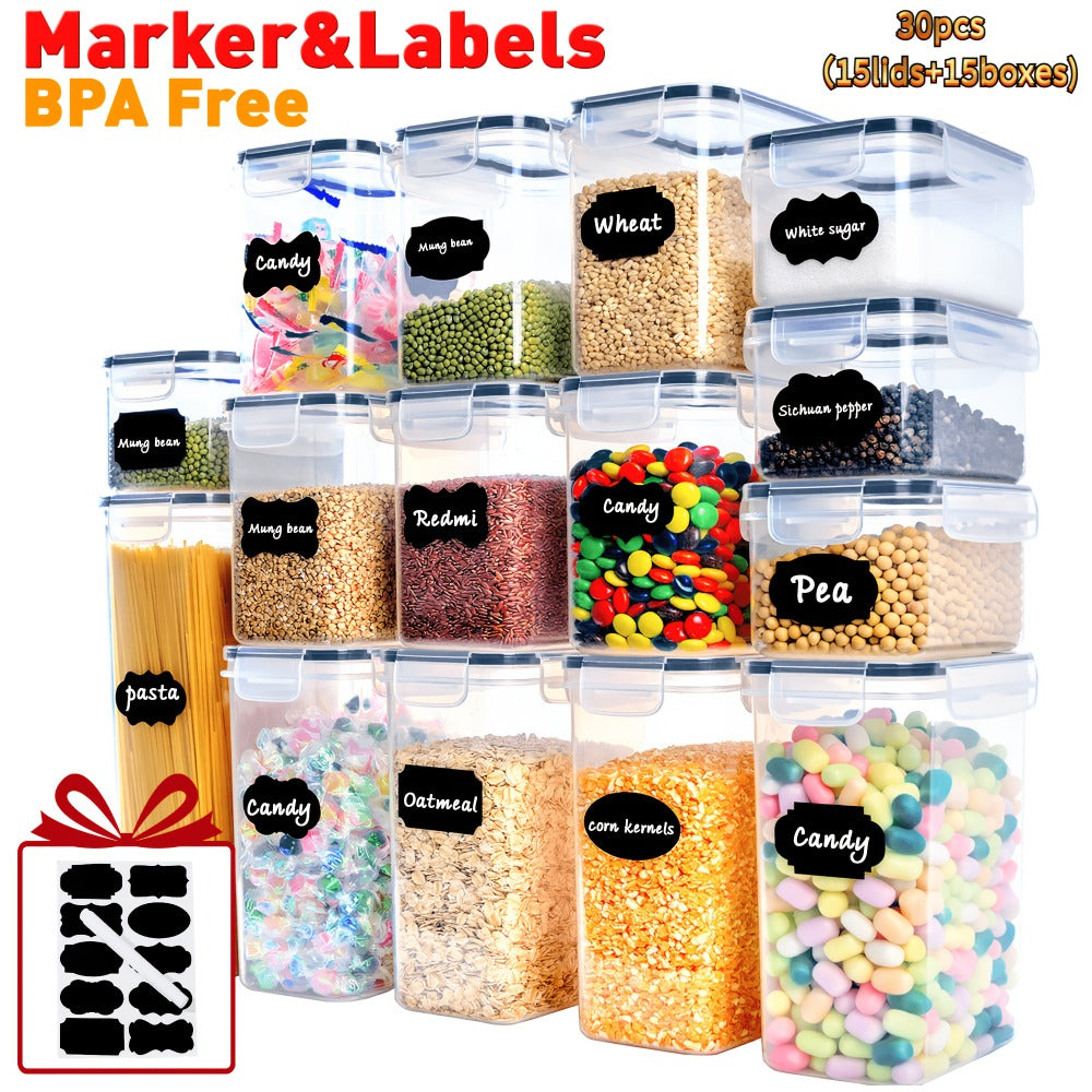 Airtight Food Storage Containers with Lids, BPA Free Leakproof Stackable Kitchen Organizer Set for Grain Nuts Cereal Pasta Dog Cat Food, with Labels & Marker
