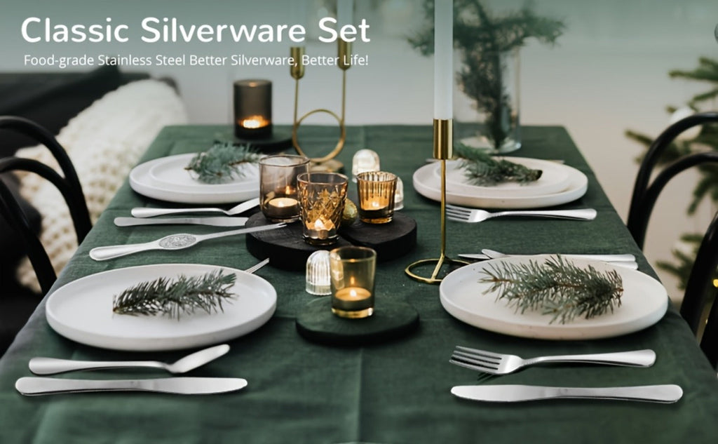 84-Piece Golden Cutlery Set Service for 12 | Knife Fork Spoon Set for Family Gatherings Camping BBQ Kitchen Utensils