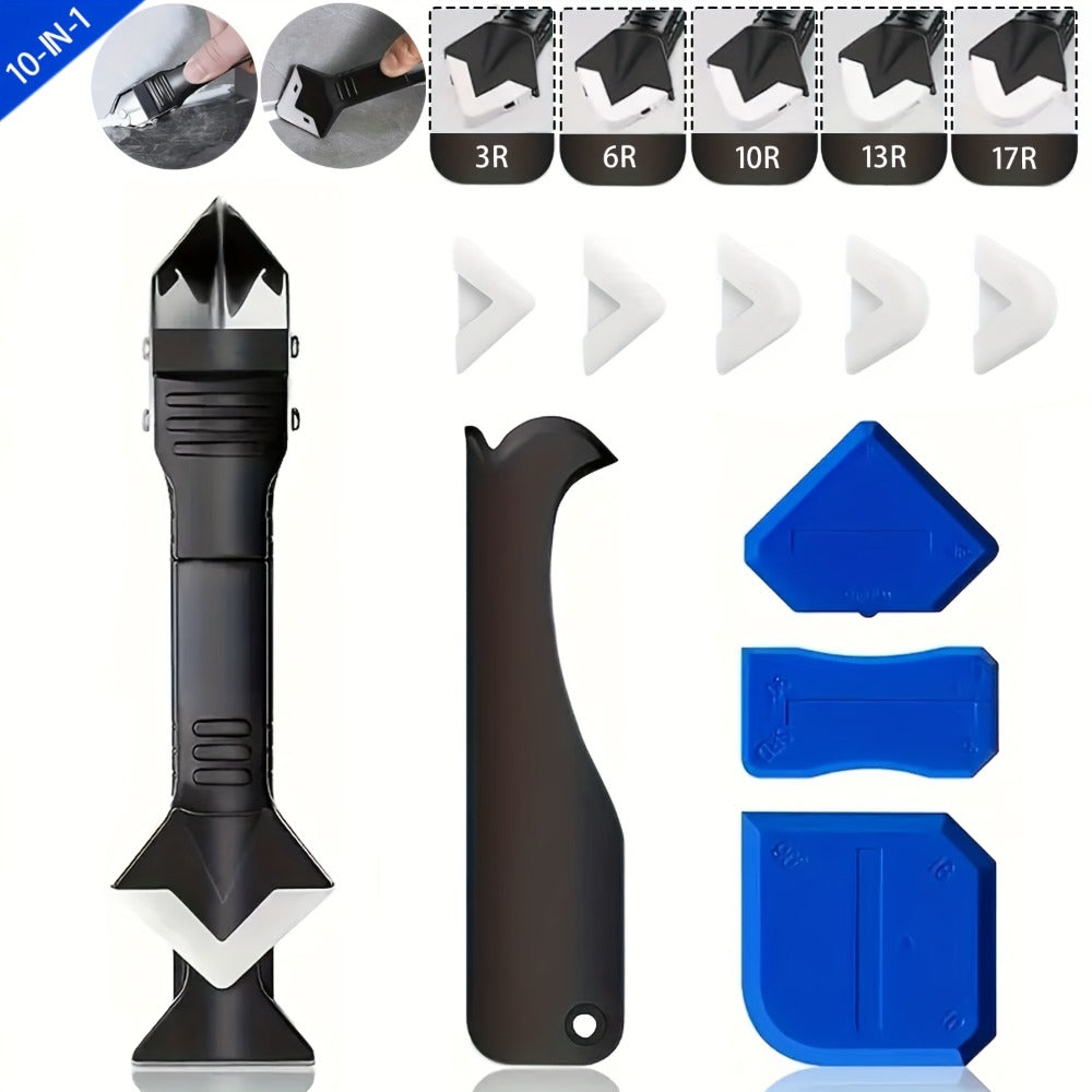 Grout Removal Tool Set 6-in-1 with 5 Replaceable Stainless Steel Blades ¨C Multi-Function Tile Grout Scraper, Putty Knife & Caulk Gun for Kitchen, Bathroom, Floor & Window Renovation