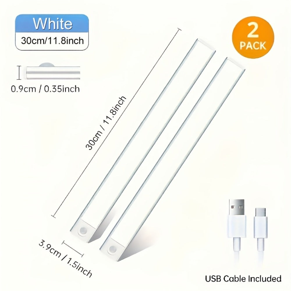 Motion Sensor Under Cabinet Lights 2 Pack | Wireless USB Rechargeable Dimmable 3 Color Temperatures Stick-On Magnetic LED Light for Kitchen Cabinet Wardrobe Stairs Cupboard