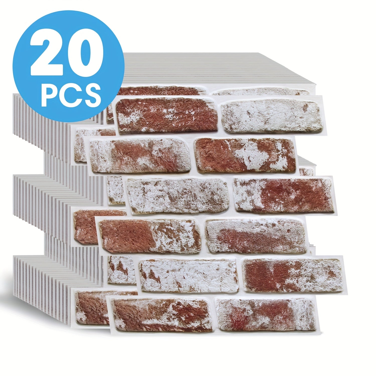 Peel and Stick Brick Wall Panels 3D Faux Brick Tiles 20 Sheets - Self-Adhesive PVC Realistic Texture, No Grout Needed, Waterproof & Heat Resistant for Kitchen Backsplash Fireplace Living Room Bedroom