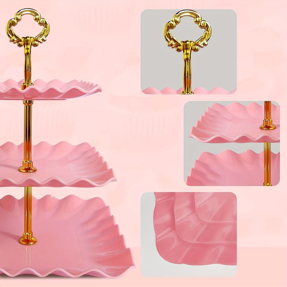 Cake Stand Set 5 Piece ¨C 2 Square Three-Tier Cupcake Stands & 3 Appetizer Trays for Birthday, Baby Shower, Bridal Shower, Christmas, Halloween Party Dessert Display