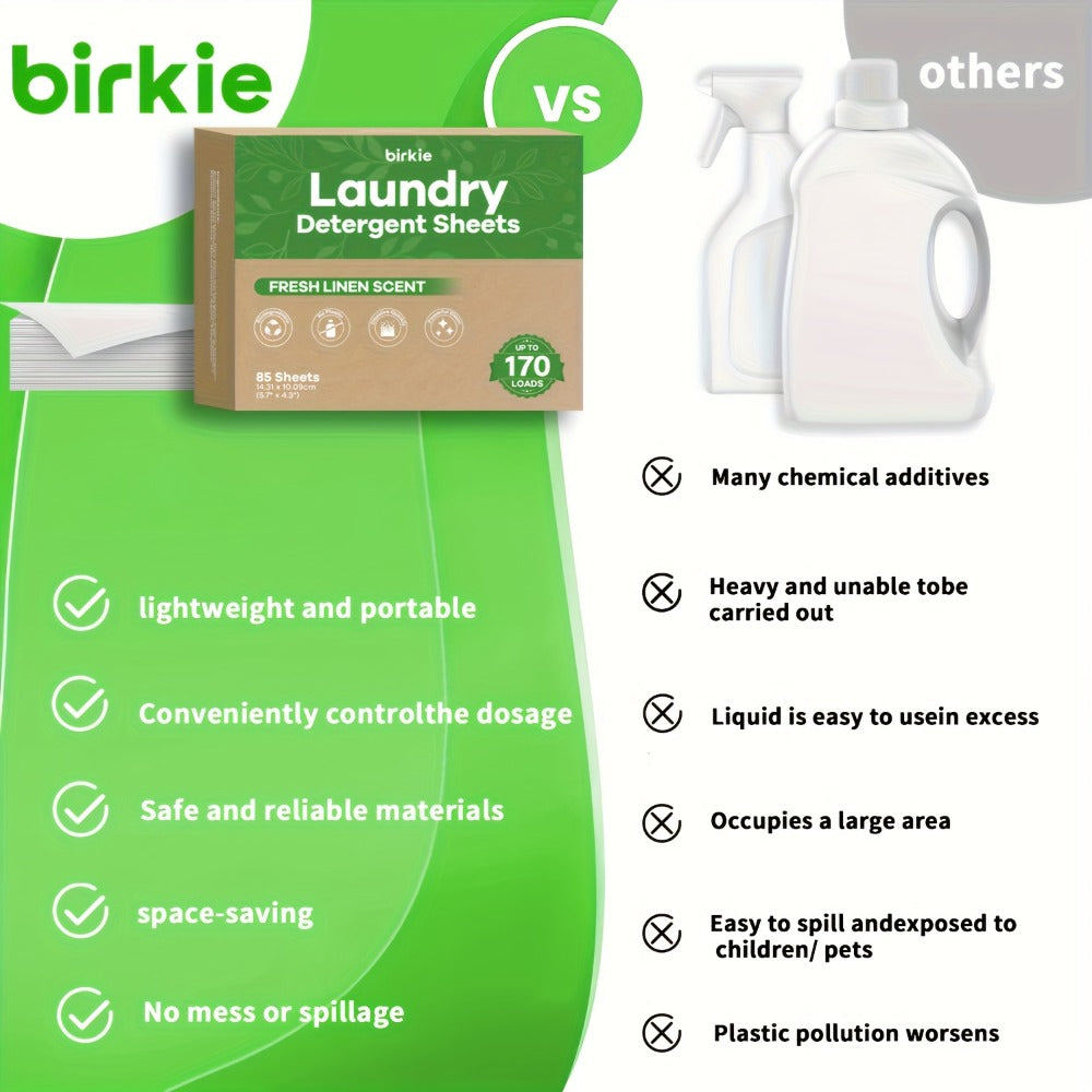 Laundry Detergent Sheets 170 Loads ¨C 85 Sheets, Liquidless Eco-Friendly Washer Sheets, No Plastic Jug, Fresh Linen Scent
