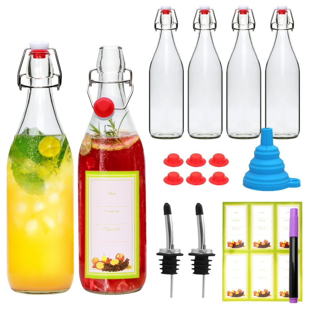 Flip Top Glass Bottles with Stopper 16oz | Airtight Swing Top Bottle for Kombucha, Juice, Vinegar, Honey, Vanilla Extract ¨C Kitchen Storage Set