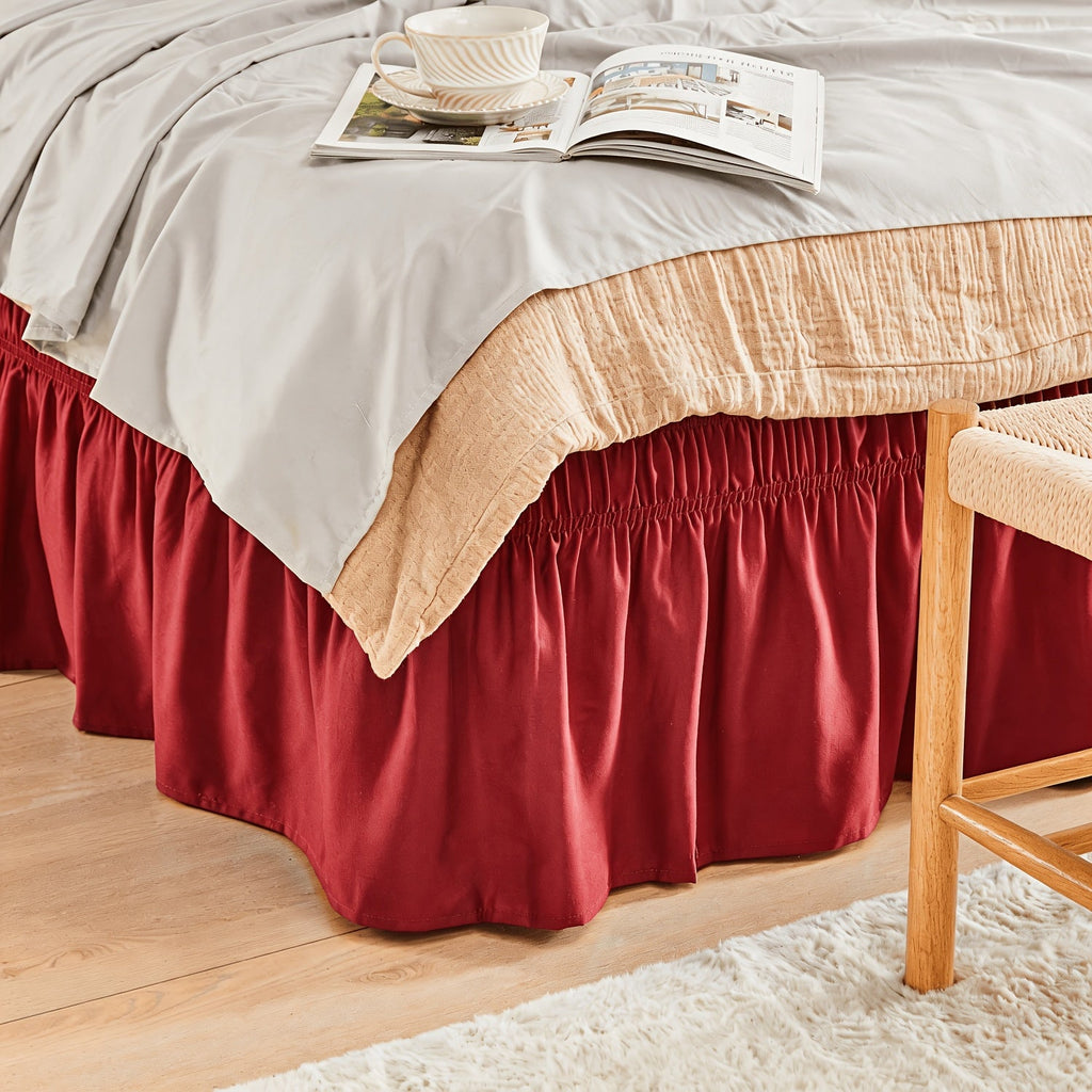 Bed Skirt Elastic Wrap Around Ruffle - 15 Inch Drop Microfiber Dust Ruffle, Adjustable No-Lift Fit, Fade Resistant Machine Washable, Hotel Quality Bedskirt for Twin Full Queen King, 30 Colors