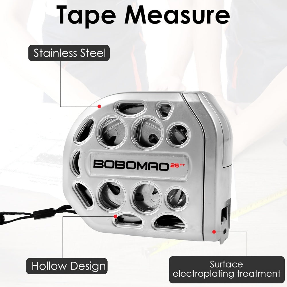 Tape Measure 25ft Auto Lock Stainless Steel Magnetic Bottom Hollow Design Anti-Fall Wear Resistant Waterproof Clear Scale Titanium Measuring Tape for Construction Woodworking Home DIY Projects