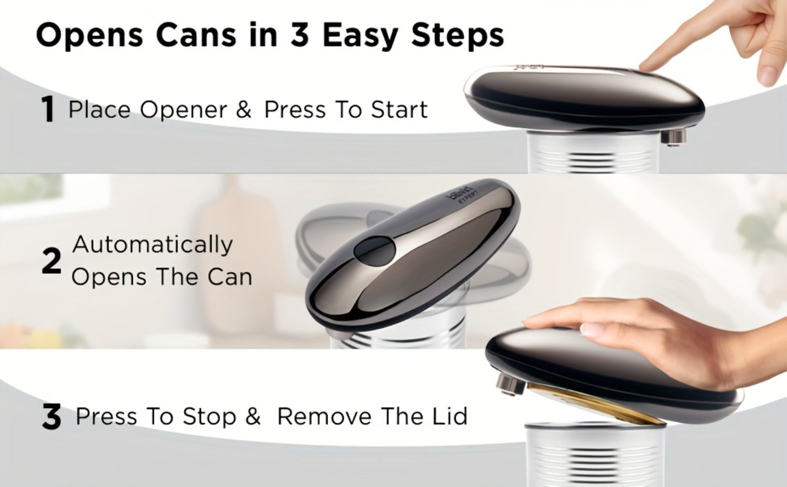 Electric Can Opener One Touch ¨C Automatic 360¡ã Rotation for All Can Sizes, Smooth Safe Edge, Battery Operated, Ideal for Seniors & Arthritic Hands, Kitchen Gadget