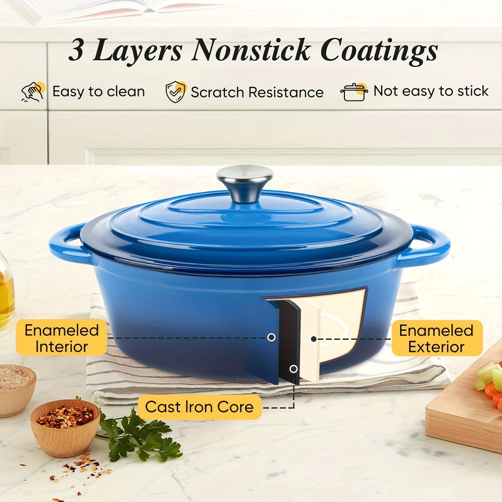 Enameled Cast Iron Dutch Oven 4.5QT with Lid & Dual Handles - Even Heat Distribution, Non-Stick Enamel Interior, for Bread Baking, Slow Cooking, Braising & Roasting, Compatible with All Stovetops & Oven