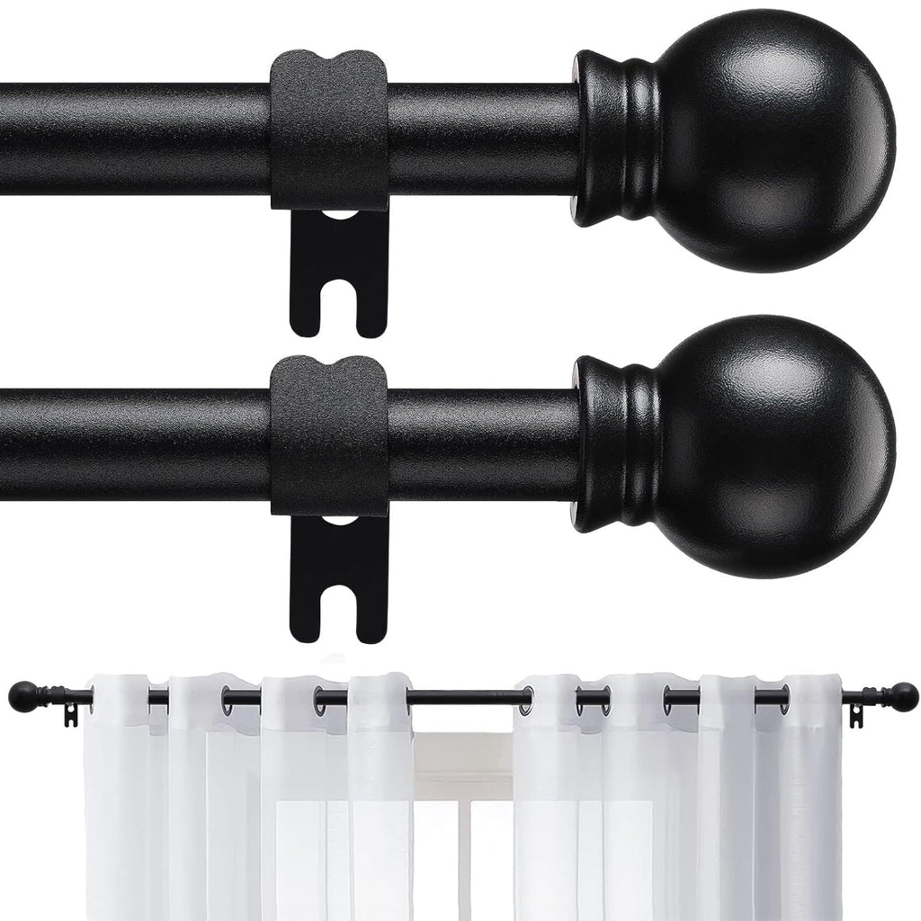 Curtain Rods 2 Pack Matte Black Adjustable 28 to 95 Inch | 5/8 Inch Stainless Steel Extra Long Window Curtain Rod Set for Living Room Bedroom Bathroom Kitchen | Multiple Sizes Available