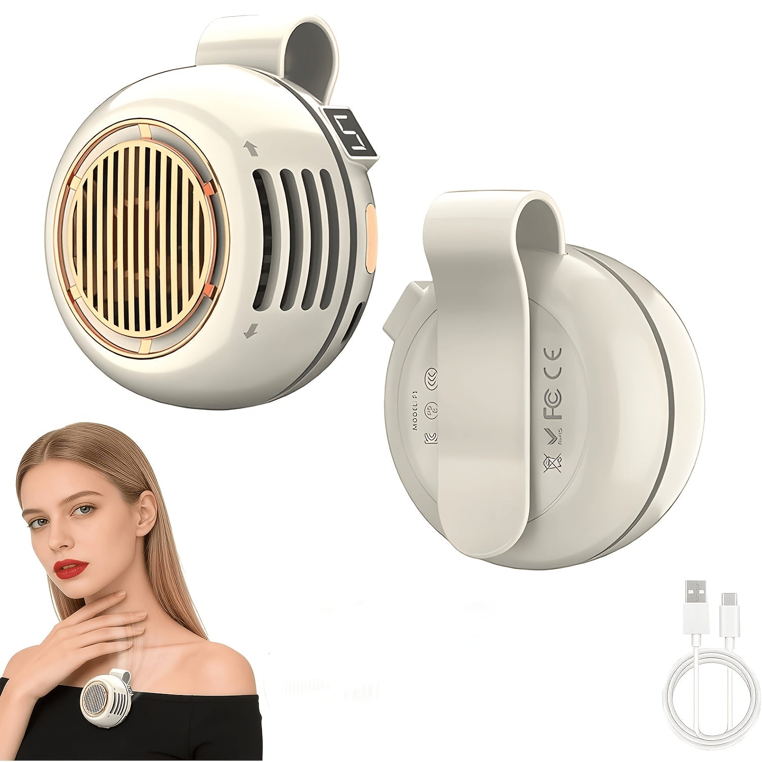 Clip-On Bladeless Neck Fan 360¡ã Surround Wind | Rechargeable Hands-Free Mini Fan for Shirt & Waist, Portable Personal Cooling for Outdoor, Travel & Sports ¨C Digital Display Option, Pink, Green & White, 1pc & 2pcs