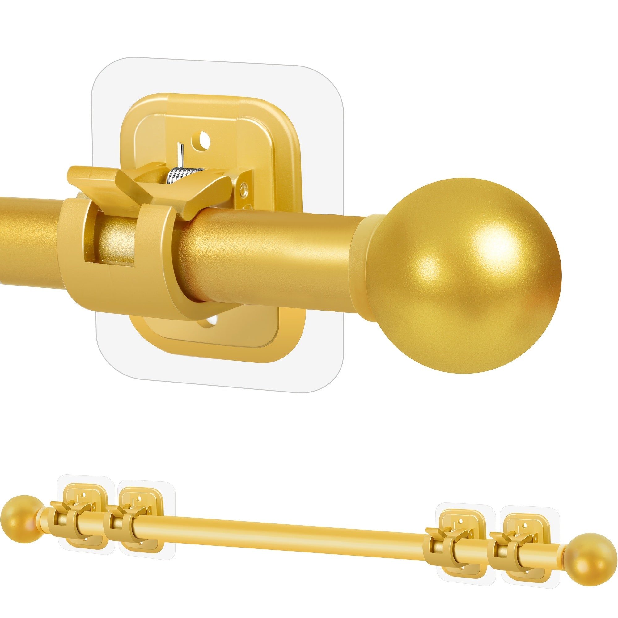 No-Drill Curtain Rod Set with Adhesive Brackets Renter Friendly 5/8 Inch Adjustable Window Drapery Pole for Bedroom Living Room Apartment Dorm Black Gold White 32-128 Inch