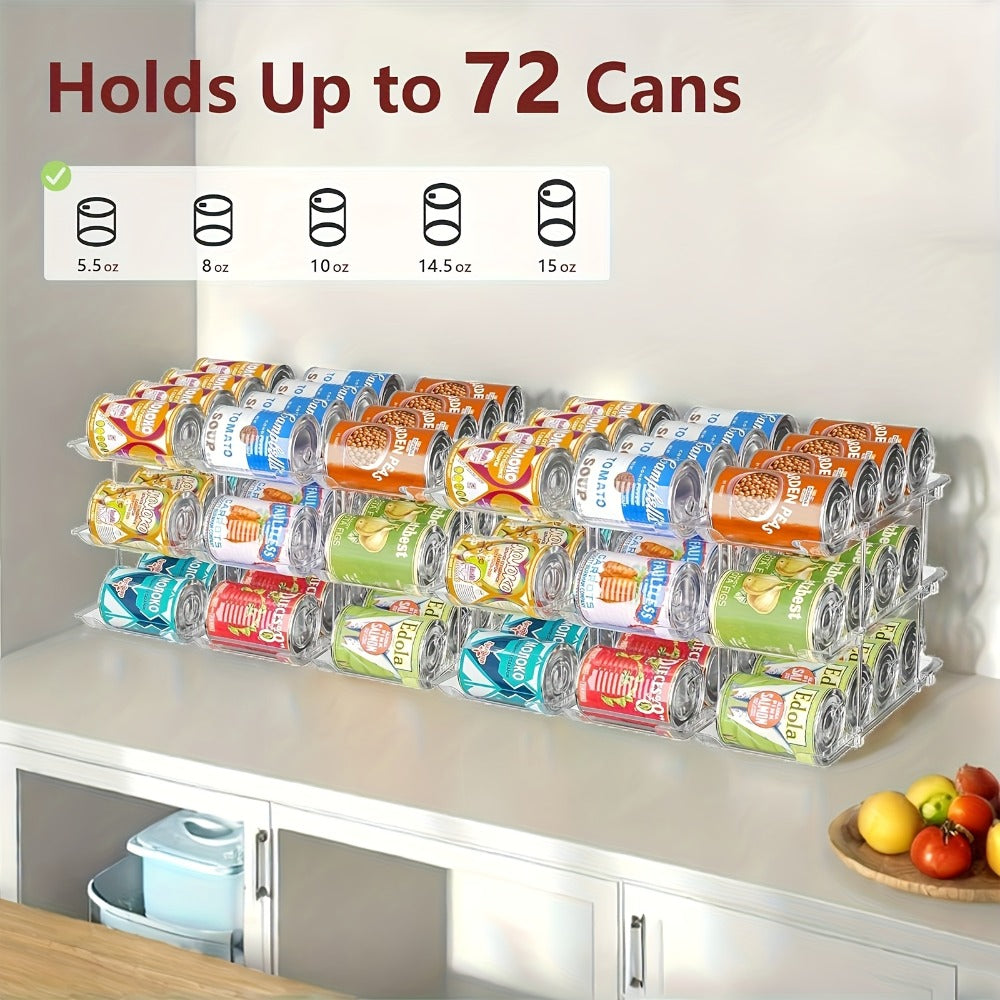 Can Organizer Rack for Pantry Fridge 3-Tier Stackable Rolling 36 Capacity Clear Plastic Automatic Rolling Canned Food Storage Space Saving Kitchen Organizer 3 Sets