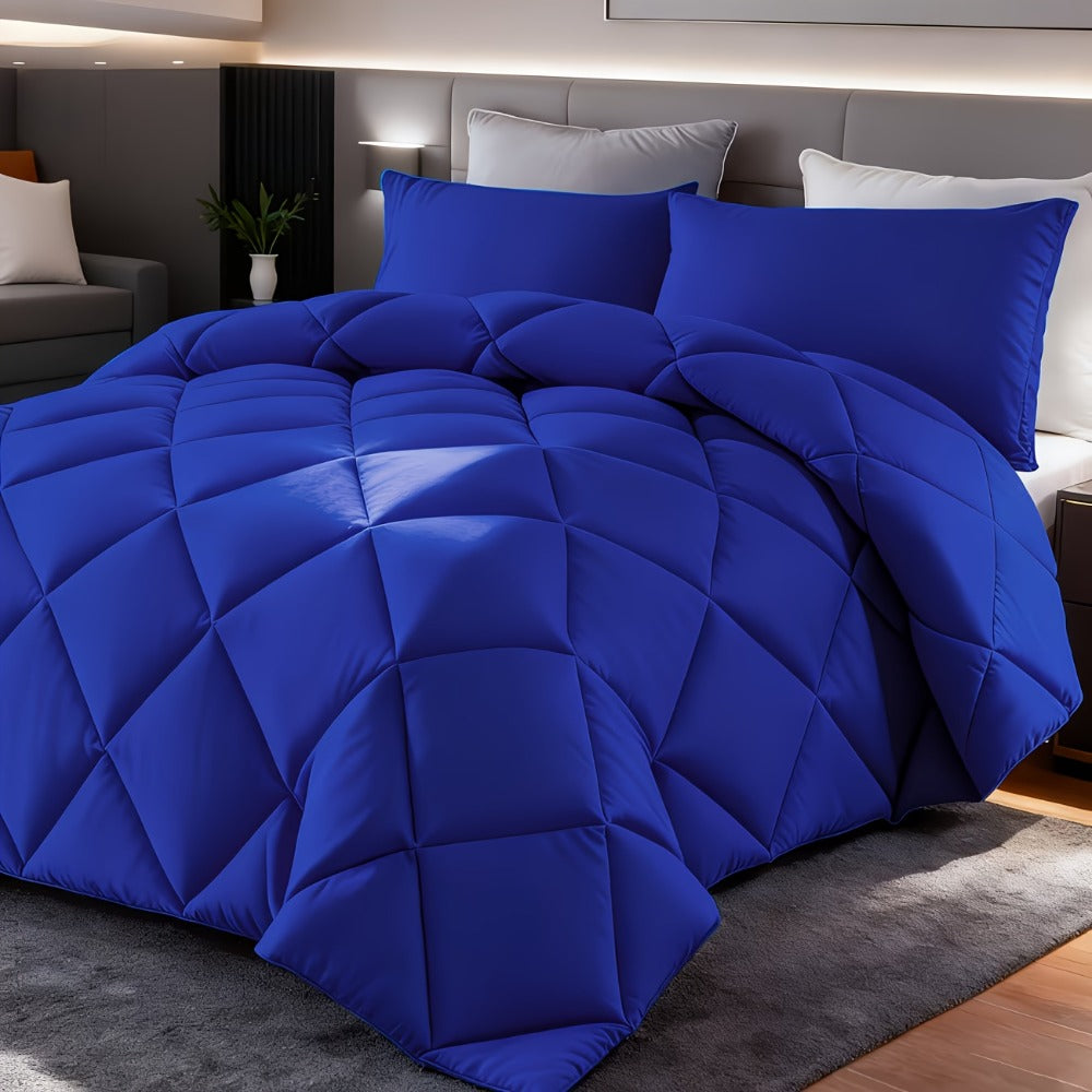 Comforter Set 2-3 Piece Rhombus Grid Luxury - Soft Lightweight Breathable Oversized Bedding Set with Pillowcases, All Season Twin Queen King, 24 Colors Available