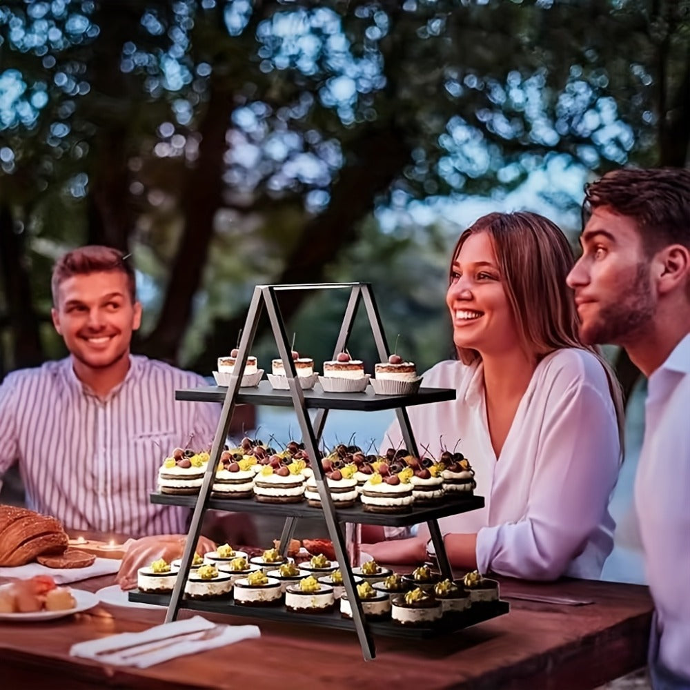 3-Tier Wooden Cupcake Stand ¨C Holds 50 Cupcakes, Dessert Display Rack for Wedding, Birthday Party & Halloween, Rustic Wood Cake Stand in Black, White & Brown
