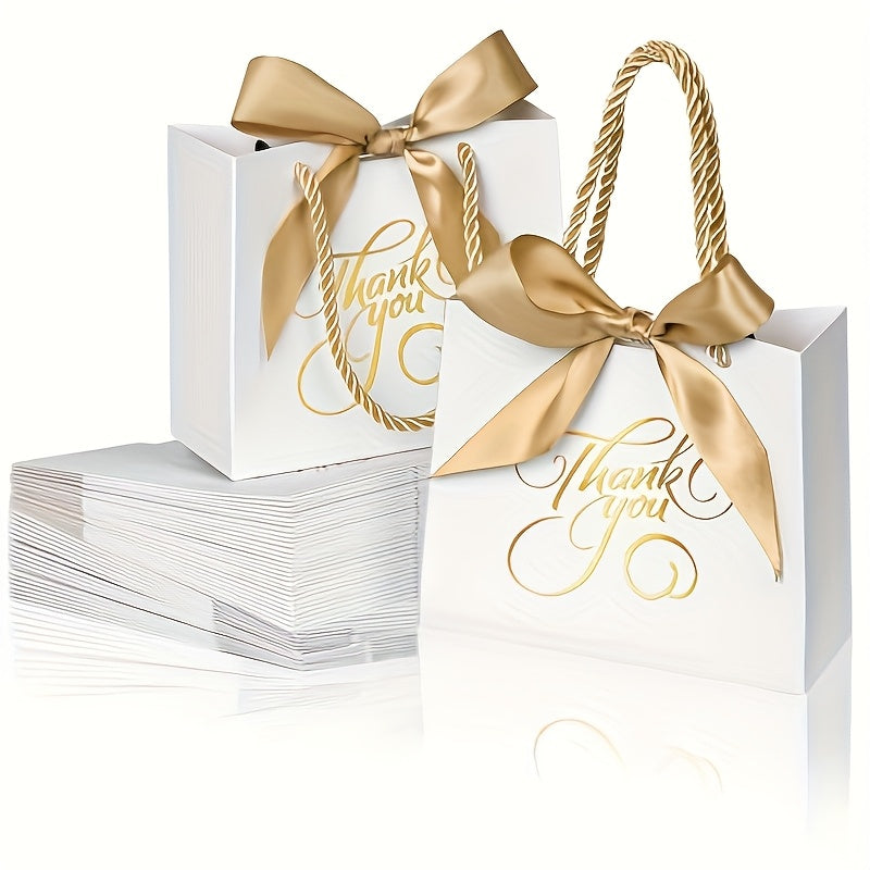 Small Thank You Gift Bags with Handles Bulk 50 Pack 5.5x2.5x4.7 Inch Party Favor Bags for Bridal Shower Birthday Baby Shower Wedding Goodie Bags Treat Bags Gift Wrap Bags