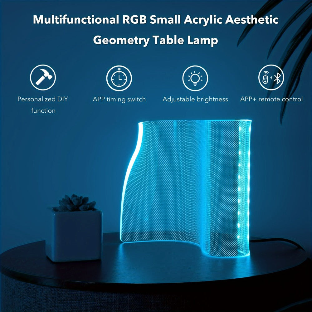 RGB LED Table Lamp Smart APP Remote Control - Dimmable Geometric Metal Desk Lamp USB Powered Futuristic Ambient Mood Light for Gaming Room Bedroom Office Decor | Multicolor | Concert Dance Gift