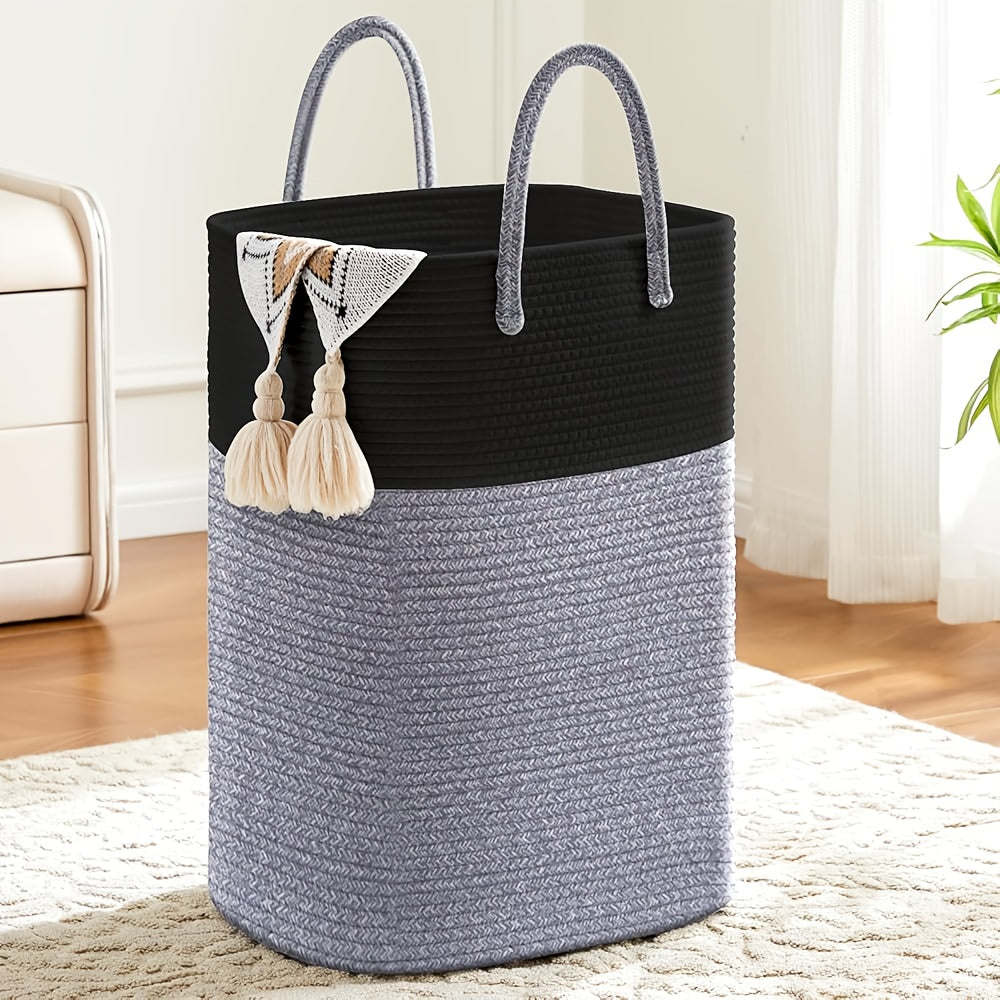 Woven Cotton Rope Laundry Basket Large Hamper with Handles for Bathroom Bedroom Living Room ¨C Jumbo Boho Storage Basket for Clothes Blankets Toys | 40L 60L 80L 100L