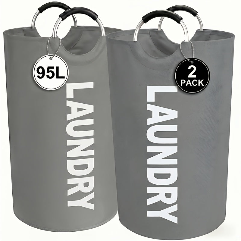 Laundry Basket 2pcs Large Foldable 25.1 Gallon, Collapsible Elevated Hamper with Half-Ring Handles for Bedroom, Bathroom & Laundry Room, Multiple Color Options