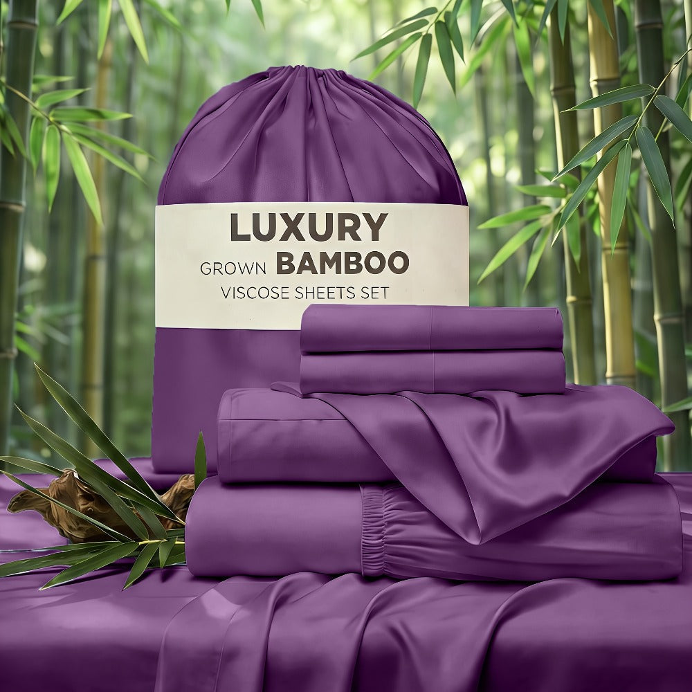 Cooling Bed Sheet Set 4 Piece Bamboo Rayon Deep Pocket Twin Full Queen King Extra Soft Wrinkle Fade Stain Resistant Hotel Luxury Pillowcase Bedroom Decor