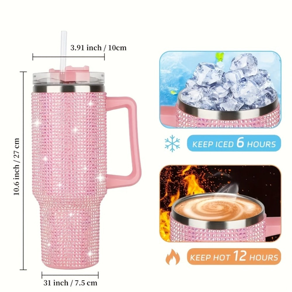 40oz Rhinestone Tumbler Insulated Stainless Steel Travel Cup - Diamond Glitter Design, Hot & Cold Drinks, Multiple Colors, Birthday Christmas Gift