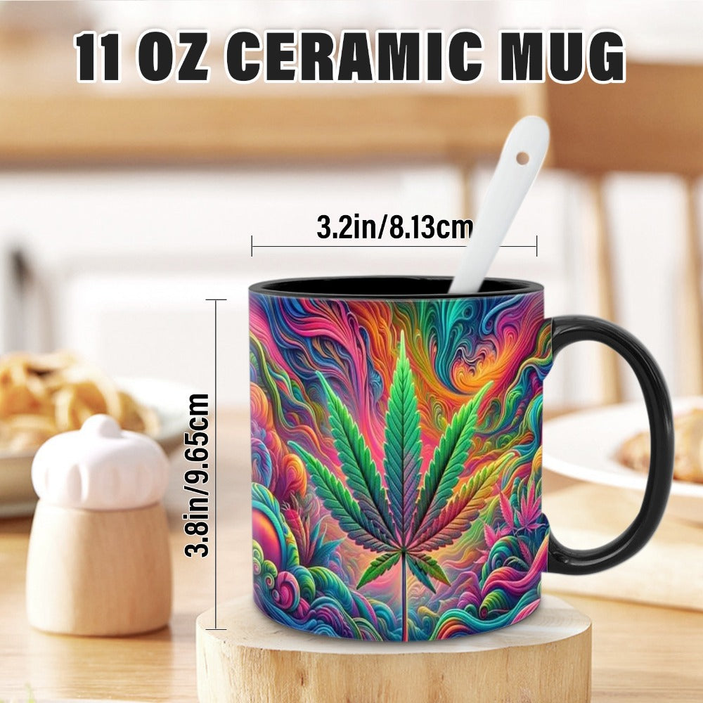 Psychedelic Print Ceramic Mug 11oz ¨C Unique Artistic Coffee Mug for Living Room Office & Cafe | Cool Gift for Friends | Novelty Tea Cup with Bold Colorful Design