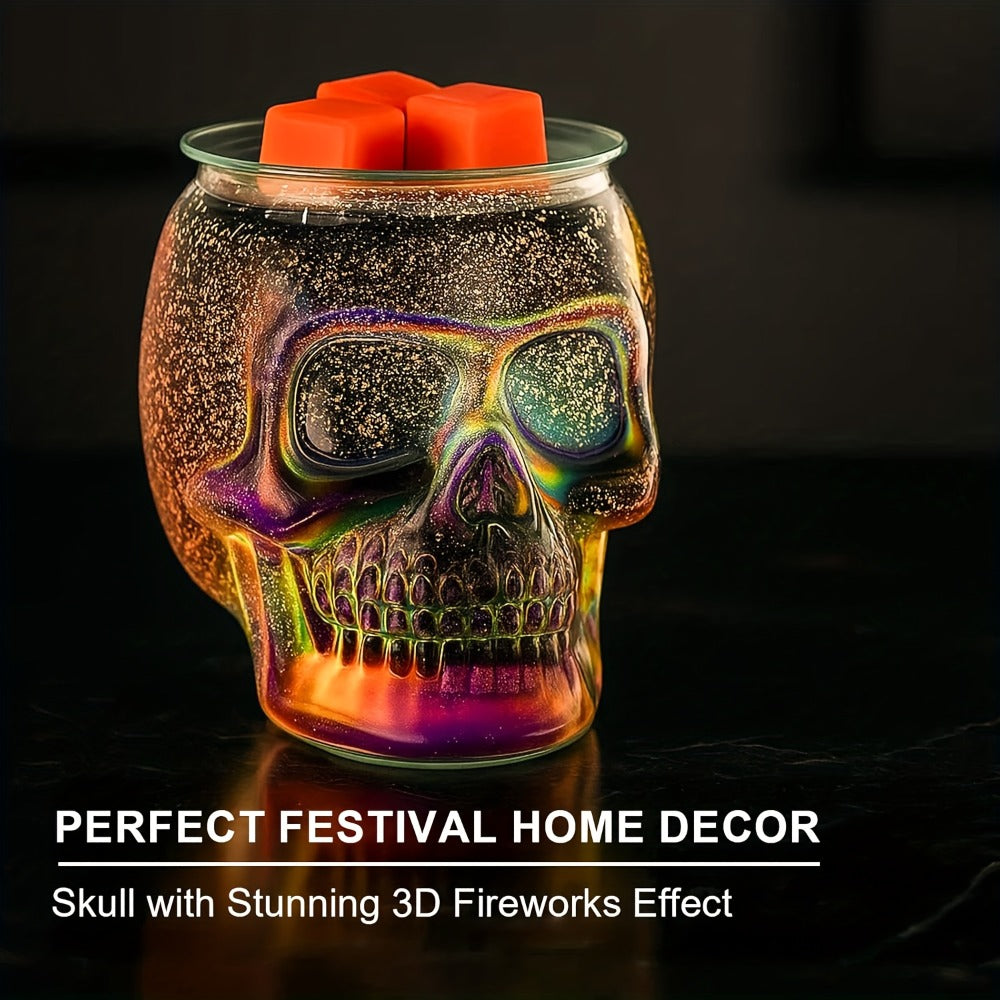 3D Glass Skull Electric Wax Melter Warmer - USB Powered PTC Aromatic Wax Burner for Home Decor, Halloween Christmas Holiday Gift