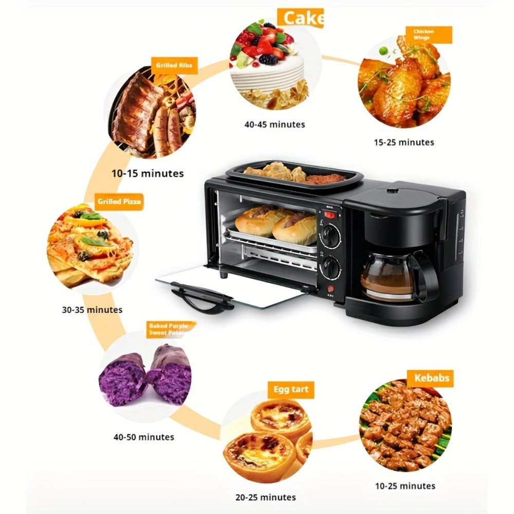 3-in-1 Breakfast Station Maker - Coffee Maker + Toaster + Frying Pan Combo, One-Touch Timing Fast Cooking, All-in-One Breakfast Machine 110V US Plug for Home Kitchen Apartment Dorm