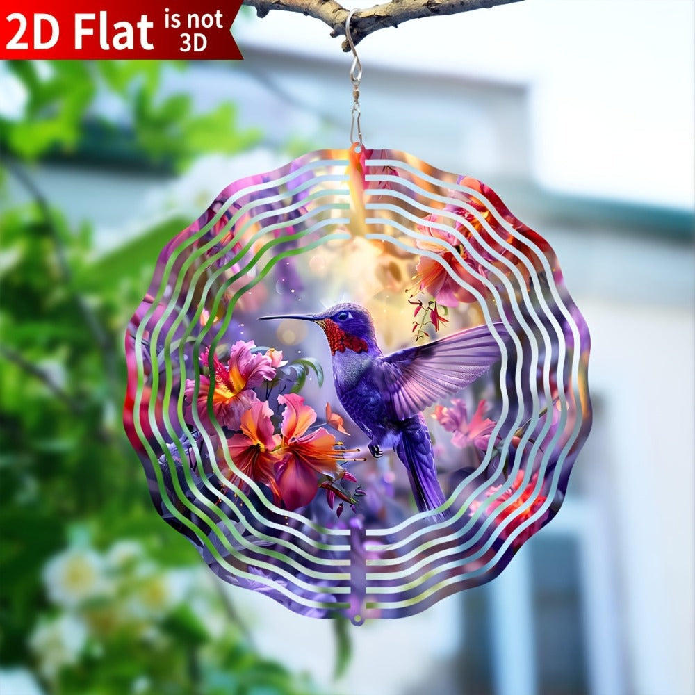 Hummingbird Wind Spinner for Garden ¨C 10¡± Kinetic Metal Sculpture with Color-Changing Feathers, Wind-Powered 2D Flat Iron Art for Outdoor Yard Decor, Patio Stake Ornament, Bird Lover Gift