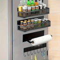 Magnetic Floating Shelf for Refrigerator 4-Piece Set with Hooks Strong Magnet Kitchen Organizer Fridge Side Storage for Spices Bottles Dorm
