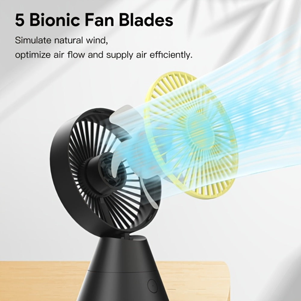 Desktop Fan Auto Oscillating 1800mAh USB Rechargeable, Portable Personal Fan with Wide-Angle Swing, Lightweight Compact Cooling Fan for Home, Office, Dormitory, Outdoor and Travel