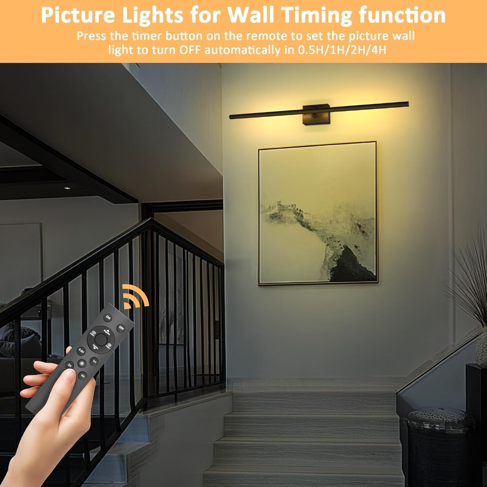 Cordless LED Wall Sconces 2 Pack with Remote - Dimmable Battery Operated Wall Lights Adjustable 3000K-6000K Color Temperature No Hardwiring Modern Picture Lights for Bedroom Hallway Living Room Black
