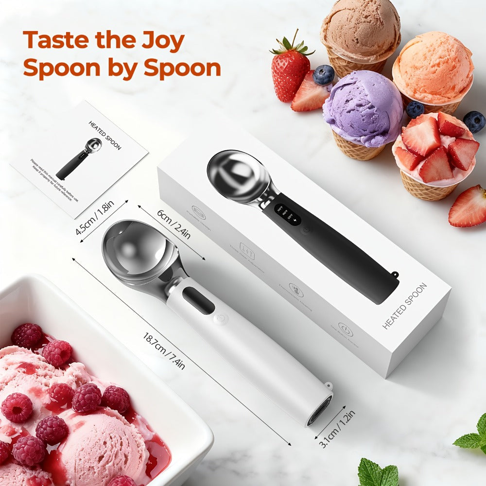 Electric Heated Ice Cream Scoop USB-C Rechargeable with 3 Temperature Settings 120¡ãF 140¡ãF 160¡ãF IPX7 Waterproof Ergonomic Handle Gift for Ice Cream Lovers
