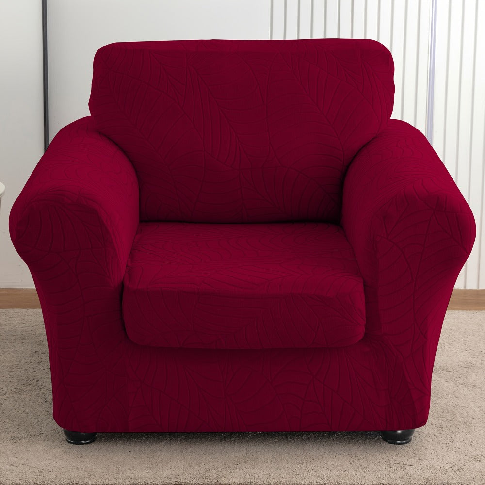 Armchair Slipcover 2pcs Set Jacquard Leaf Texture Stretch Chair Cover with Seat Cushion Cover Spandex Non-Slip Elastic Removable Washable Sofa Couch Cover for Living Room Dining Room Hotel Home Decor