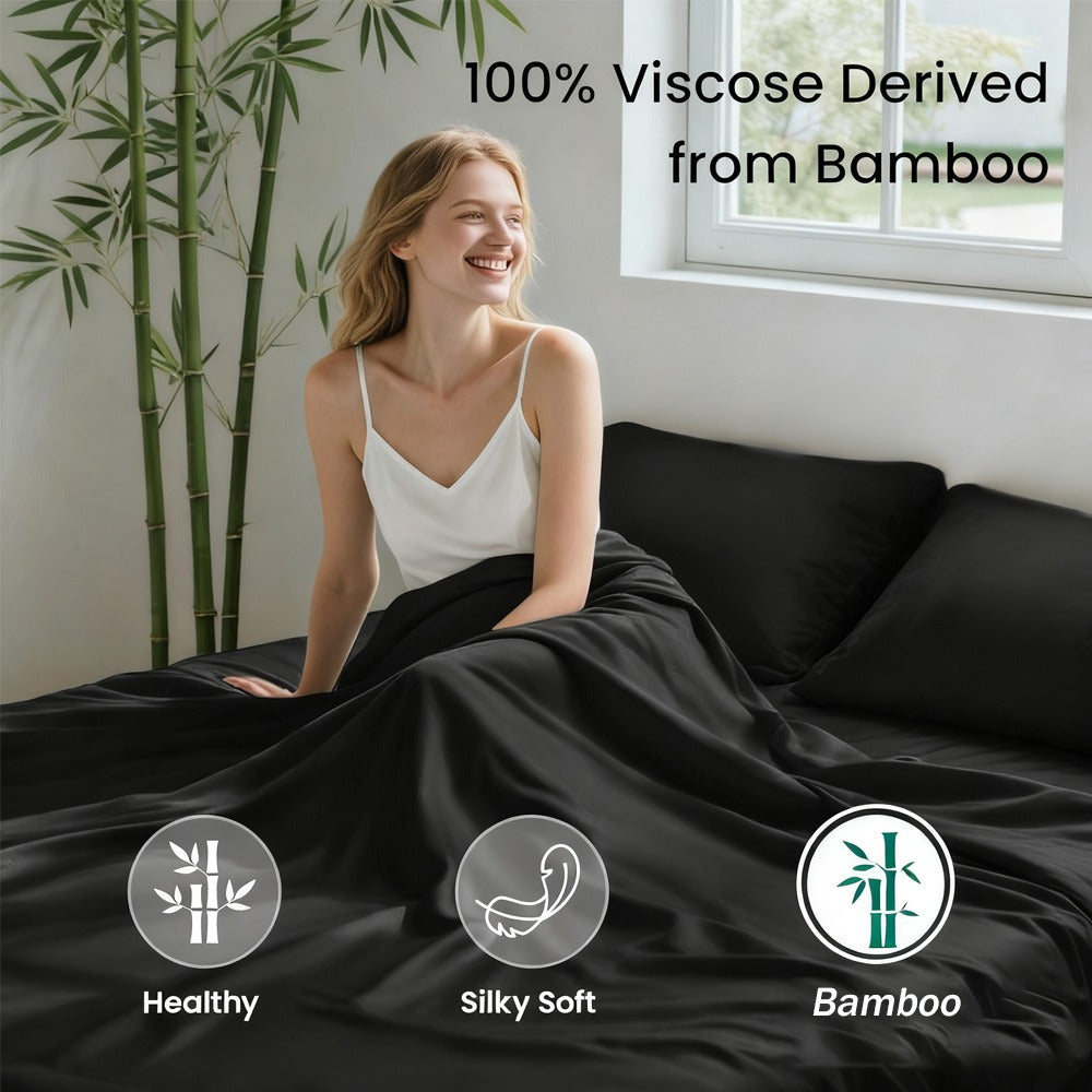 Bamboo Bed Sheet Set Ultra Soft Cooling - 100% Viscose Bamboo Sheets Twin Full Queen King, Breathable Luxury Bedding for Hot Sleepers, Deep Pocket 16 Inch, Hotel Quality, 11 Colors