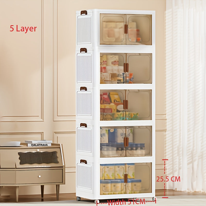 Foldable Storage Cabinet with Door ¨C Multi-Layer Stackable Storage Box for Shoes, Clothes & Books | Large Closet Organizer for Bedroom, Bathroom, Kitchen, Office & Wardrobe