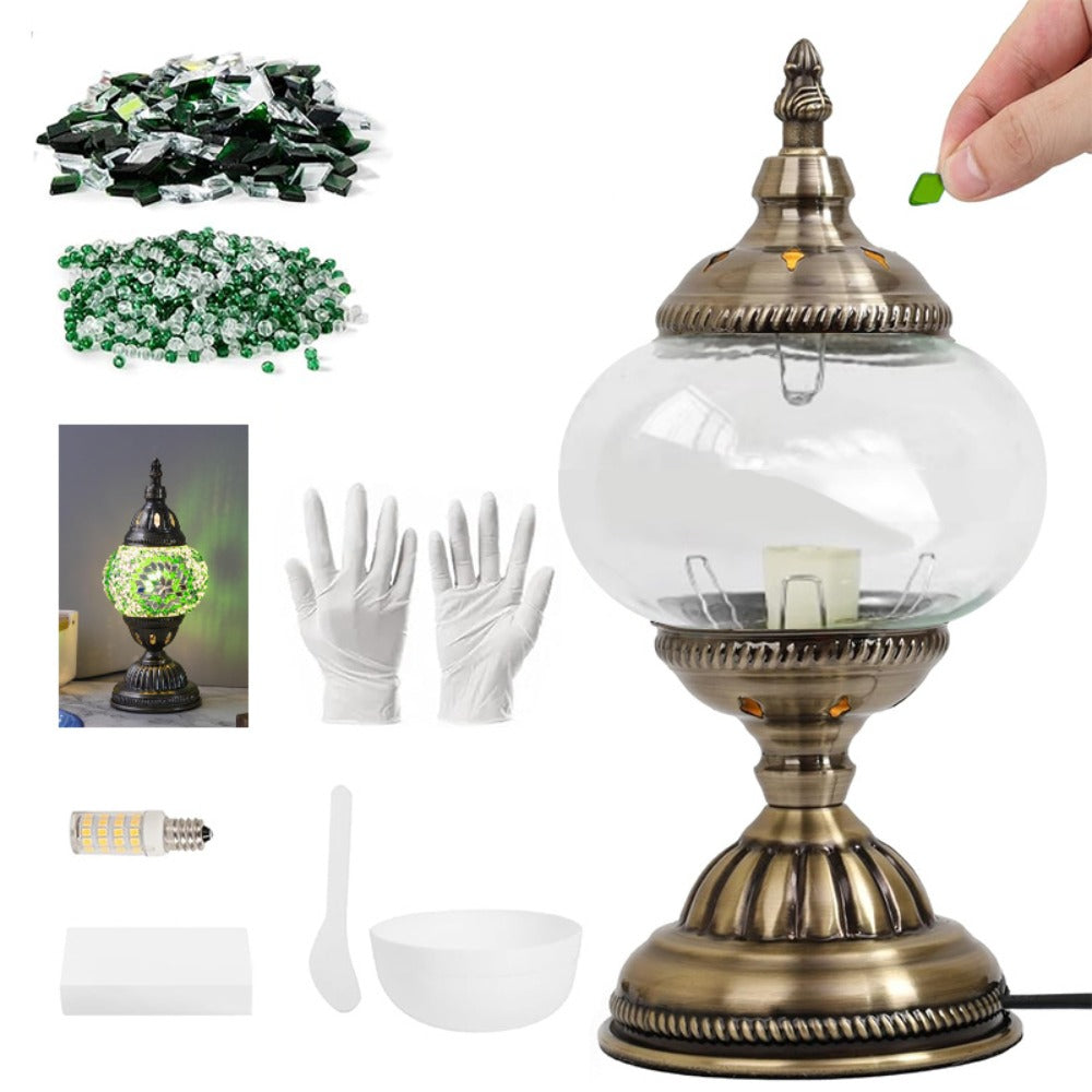 Moroccan Table Lamp Handmade DIY Turkish Lamp Dimmable Glass Metal Brass Bohemian Bedside Night Light with Remote for Bedroom Living Room Office Vintage Boho Home Decor Gift Multiple Colors