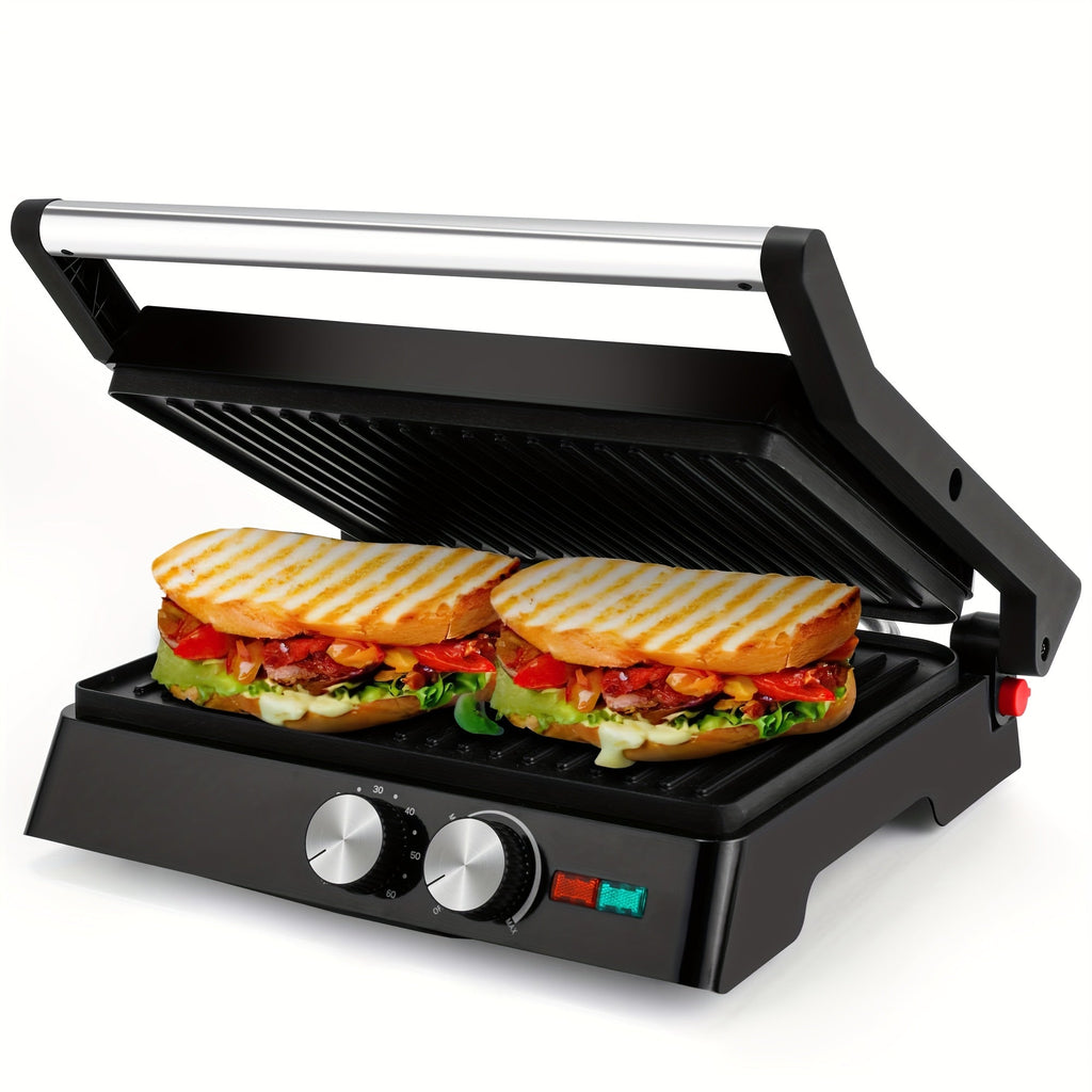 Panini Press Grill 3-in-1 Electric Indoor Grill with Non-Stick Plates - 180¡ã Flat Grill Sandwich Maker with Floating Hinge Grease Tray Temperature Control, Compact Countertop Grill for Home Dorm Office