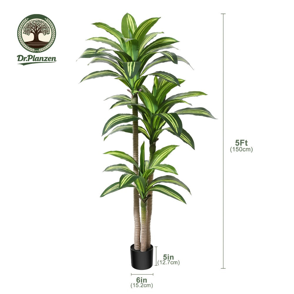 Artificial Dracaena Tree in Pot - Realistic Faux Tropical Floor Plant for Indoor & Outdoor Decor, Easy Assembly, All-Season Home Office Living Room Porch Decoration, Housewarming Gift, 4ft 5ft 6ft