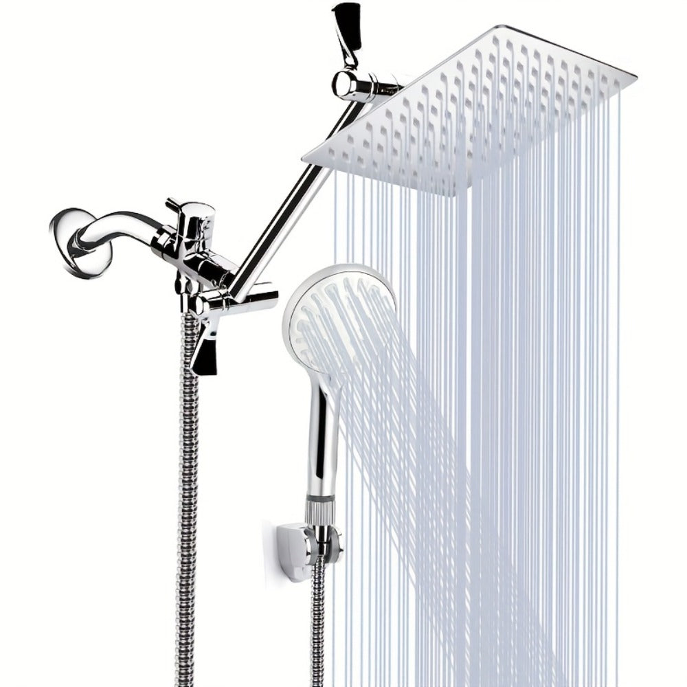 Rainfall Handheld Shower Combo 9-Setting ¨C High Pressure 11¡± Extension Arm Leak-Proof Wall Mount 8 10 12 Inch Chrome Black
