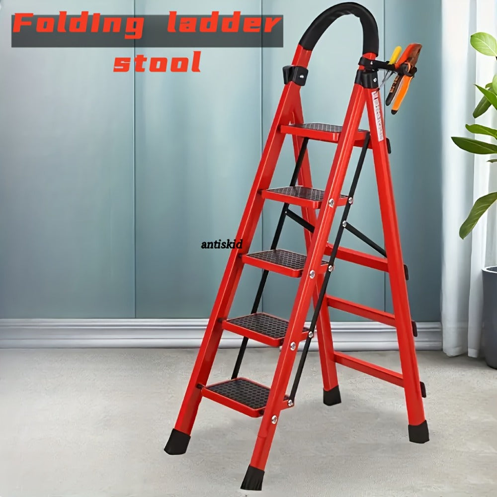 Portable Folding Step Ladder 3/4/5-Step, 500 lbs Weight Capacity, Heavy Duty Non-Slip Plastic Step Stool Ladder, Lightweight Foldable Ladder for Household, Kitchen, Office & Industrial Use