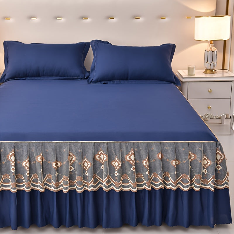 Macrame Lace Bed Skirt Set 3pcs ¨C Double Layer Non-Slip Bed Skirt with 2 Pillowcases All Seasons Twin Full Queen King