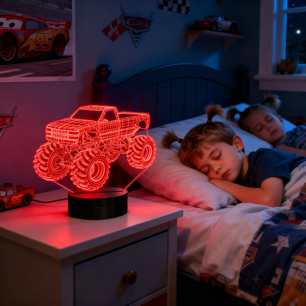 Monster Truck 3D Illusion Night Light 16 Color Changing LED Lamp Remote Control USB Powered Boys Bedroom Decor Cool Car Gift for Kids Birthday Holiday