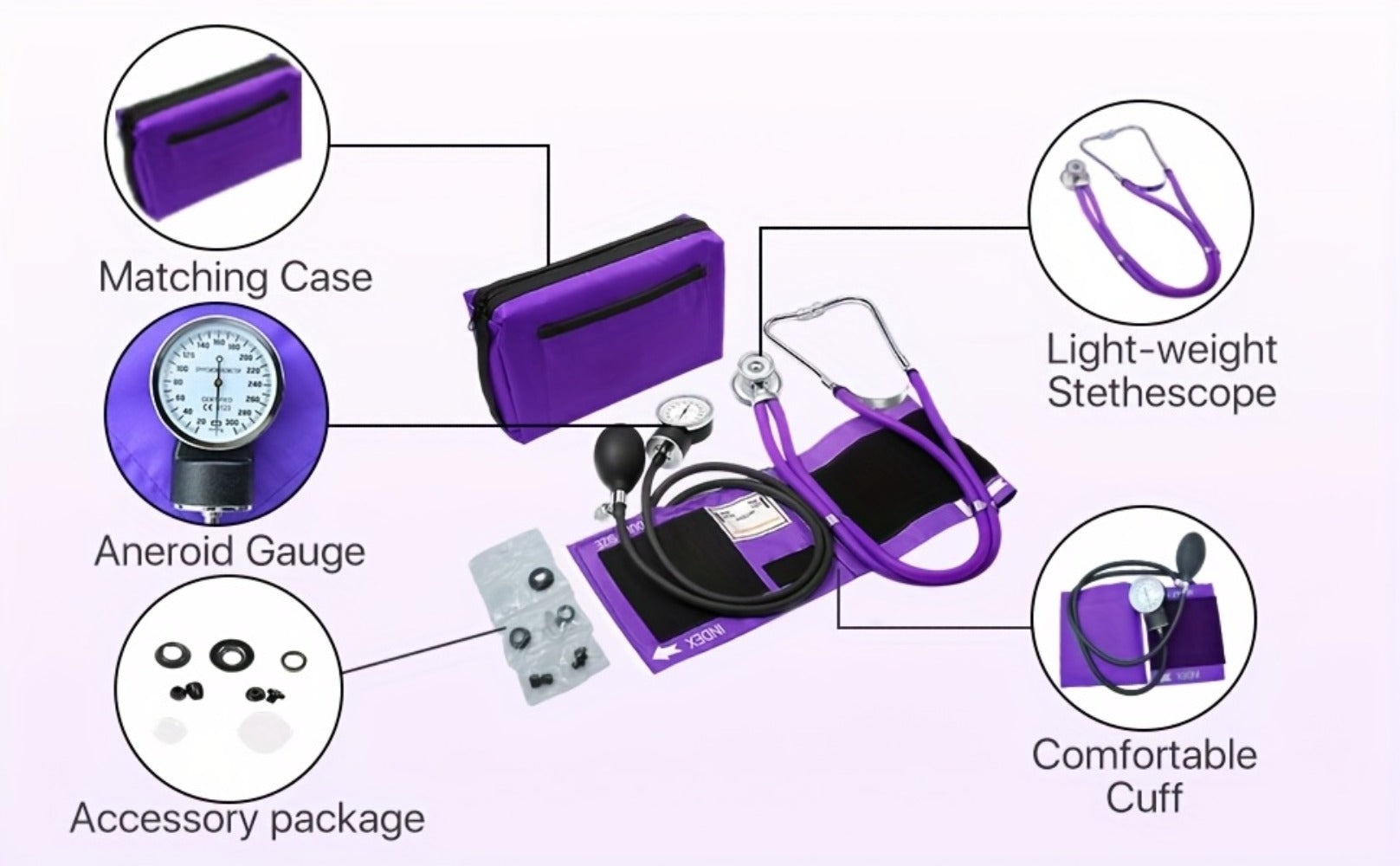 Aneroid Sphygmomanometer & Stethoscope 2-in-1 Set - Manual Blood Pressure Monitor with Nylon Cuff, Fixing Clip, Stethoscope, Portable Case & Accessories, Emergency BP Kit for Medical & Home Use