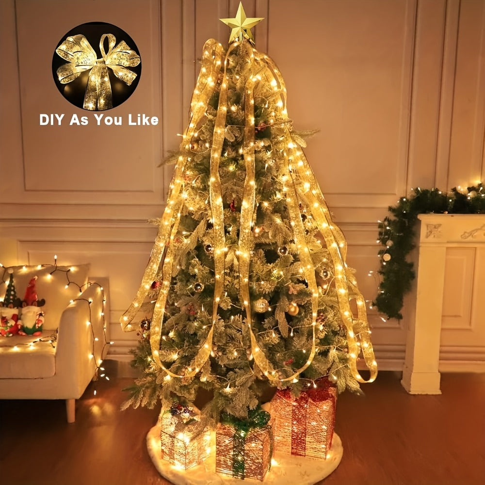 LED Christmas Fairy String Lights Battery Powered - 10M/32.8FT Golden Warm White Ribbon Garland for Christmas Tree, Indoor Party & Holiday Decorations