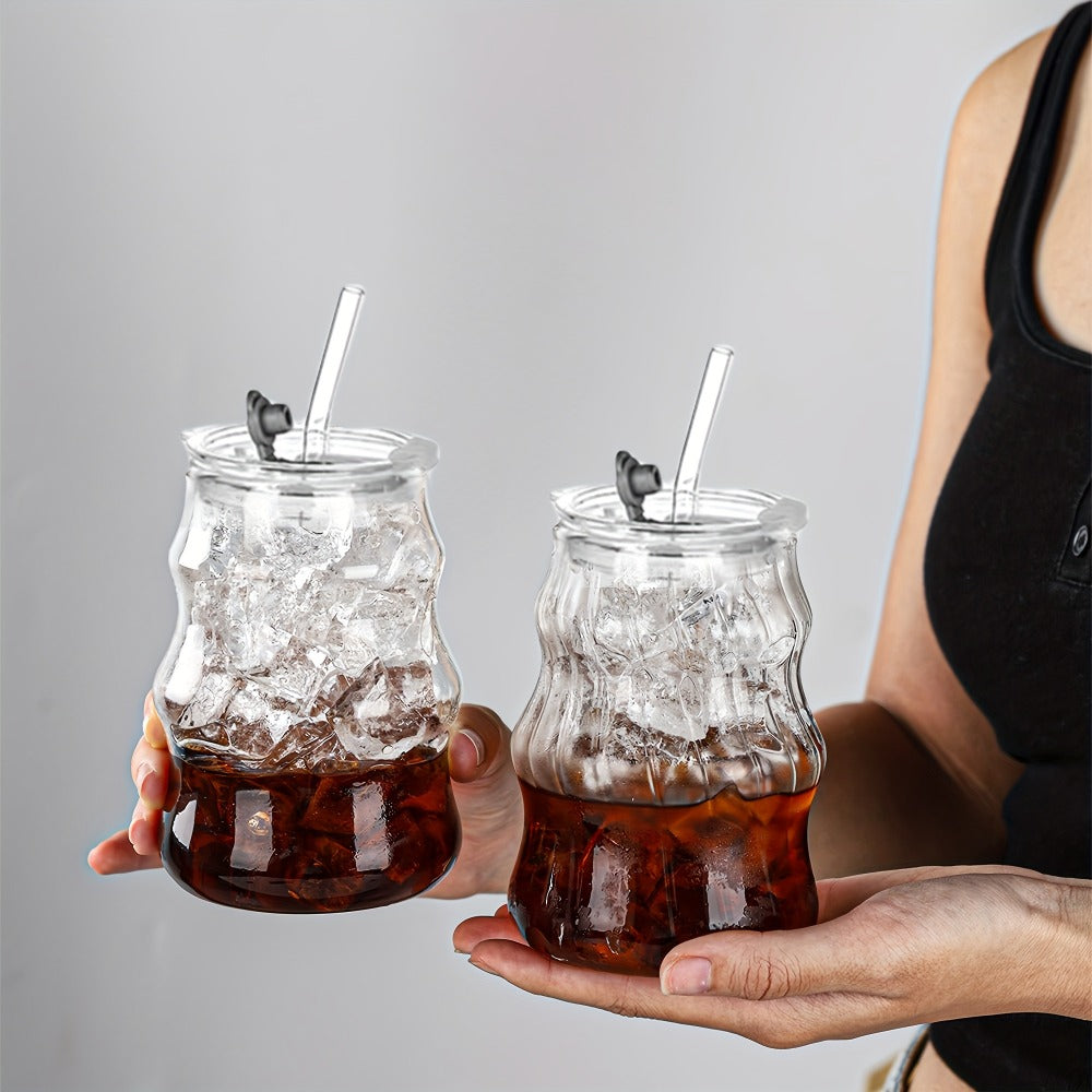 Borosilicate Glass Cups with Straws Cloud Design U-Shaped Insulated Cold Drink Glasses BPA-Free 18oz Set of 4 or 6