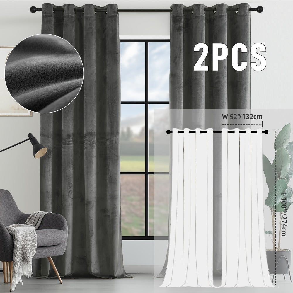 Velvet Room Darkening Curtains 2 Panels | Grommet Top Thermal Insulated Soundproof Blackout Curtains for Living Room Bedroom, Soft Solid Color Vintage Window Drapes