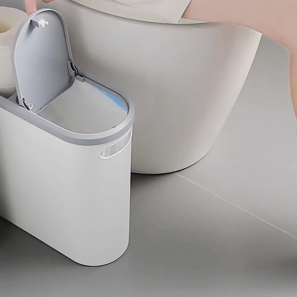 Small Bathroom Trash Can with Built-In Handles Rustproof Space Saving Plastic Waste Bin for Bathroom Laundry Office Includes Trash Bags