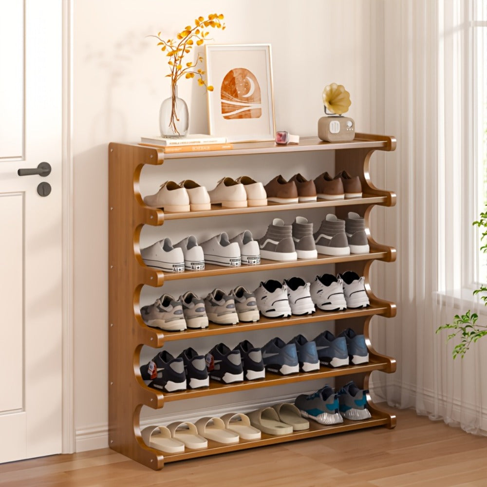 Bamboo Shoe Rack 3/5/6 Layer Freestanding Storage Organizer for Entryway, Dorm & Closet ¨C Space-Saving Multi-Tier Shoe Shelf, Easy Assembly, Brown