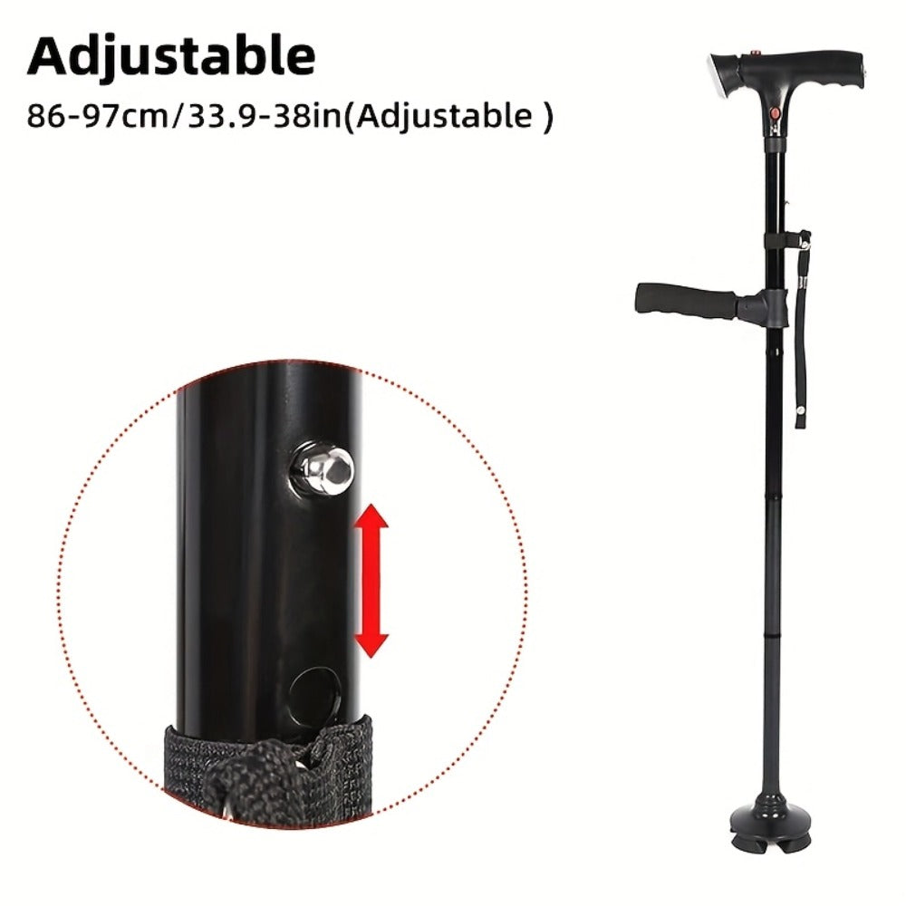 Foldable Walking Cane for Seniors Adjustable Height Folding Stick with Wrist Strap T-Handle Printed Design Portable Lightweight Mobility Aid Gift for Parents
