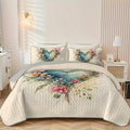 Floral Watercolor Quilt Set ¨C Heart Botanical Print, Soft Breathable Hypoallergenic Bedspread, Twin Full Queen King, All Seasons ¨C Romantic Bedroom Decor